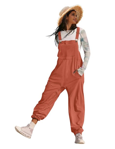 PRICES MAY VARY. Bib Jumpsuits for women are made of soft, textured corduroy with vertical pinstripes that are both stylish and figure flattering. Featuring wrinkle free, durable, and slightly stretchy, they are great choice for lounging all day in during the autumn and winter months. Experience the perfect blend of cozy and fashion with our baggy loose fit harem jumpers. The unique style of the drop crotch are so classic and chic. The shape around the hips hug your curves perfectly, also hide y Jumper Patterns For Women, Cruise Ideas, Jumper Patterns, Corduroy Overalls, Overalls Women, Winter Months, Wrinkle Free, Women's Casual, Autumn And Winter