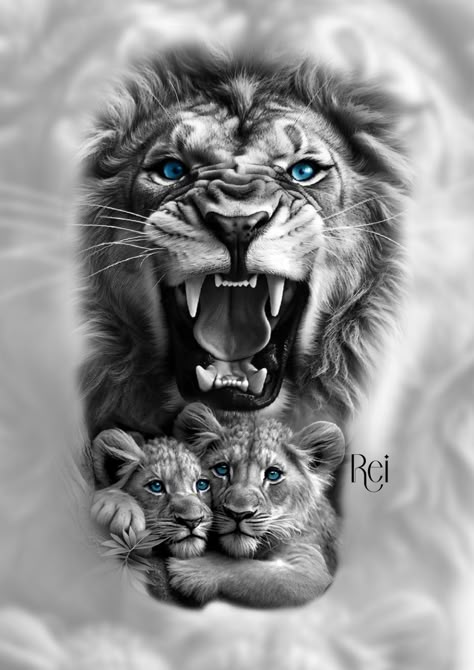 Arm Tattoo Realistic, Lion Family Tattoo, Family Tattoo Design, Lion Cub Tattoo, Half Sleeve Tattoos Sketches, Cubs Tattoo, Lion Sketch, Tattoo Lion, Back Of Arm Tattoo