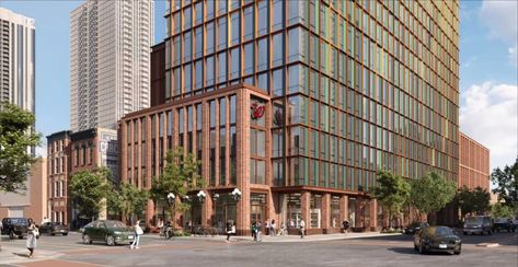 Residential Lobby, Residential Tower, Warm Color Schemes, Mixed Use Development, Banks Building, Chicago Architecture, Rooftop Deck, Ground Floor Plan, Mixed Use