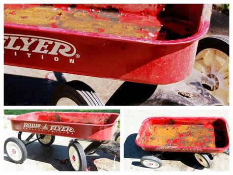 Radio Flyer Wagon Makeover, Wagon Makeover, Red Flyer Wagon, Diy Hang Tags, Metal Wagon, Radio Flyer Wagons, Old Wagons, Radio Flyer, Bread Bags