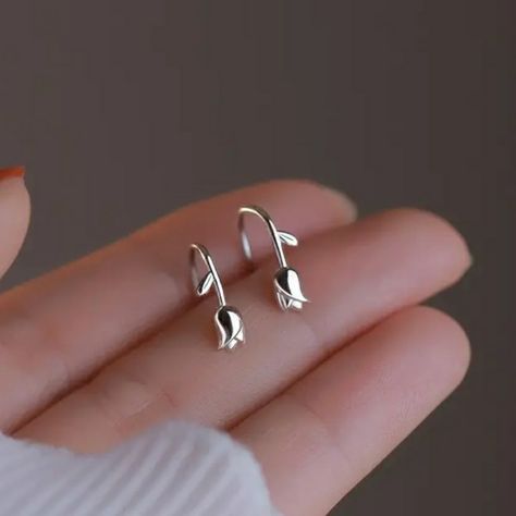 Exquisite Silver Hypoallergenic Tulip Earrings, Nwt Cute Simple Earrings Silver, Cute Simple Earrings, Simple Silver Earrings, Tulip Earrings, Kitten Earrings, Small Dangle Earrings, Large Stud Earrings, French Hook Earrings, Crystal Dangle Earrings