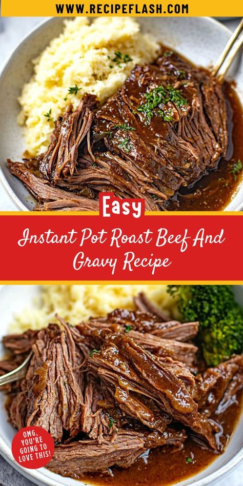 Craving comfort food that’s quick and easy? This Instant Pot Roast Beef and Gravy Recipe is your answer, providing a deliciously satisfying meal in under an hour! Don’t forget to save this gem for your next busy weeknight dinner. Elevate your Instapot Recipes with this must-try dish! Pot Roast In Instant Pot Recipe, Ip Roast Beef, Sirloin Steak Dinner Ideas Instant Pot, Beef In Instant Pot Recipes, Instantpot Roast Beef Recipes, Beef Rump Roast Instant Pot, Instapot Brisket Recipe, Roast Beef Tips Recipes, Ip Pot Roast Recipes