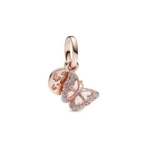 NEW Pandora Pink Butterfly Dangle Charm Pandora Charms Rose Gold, Rose Gold Butterfly, Pandora Pink, Snake Bracelet, Women Bracelet, Gold Butterfly, Gold Branding, Silver Gifts, Friend Birthday Gifts