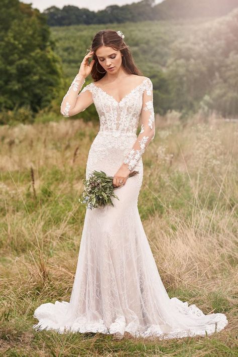 Lillian West - Style 66129: Long Sleeve Gown with Allover Chantilly and Beaded Lace Lillian West Wedding Dress, Plus Size Bridal Dresses, Rembo Styling, Long Sleeve Wedding Gowns, Lillian West, Lace Gown Styles, Long Sleeve Gown, Sleeve Wedding Dress, A Wedding Dress