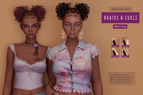 Please read my TOU before download. New mesh Base game compatible 24 EA colours Hat compatible All LODs Custom Thumbnail DOWNLOAD (Patreon Early Access) free on July 13 CREDITS Gradients by… Daylife Sims, Sims 4 Curly Hair, Curled Hair With Braid, Braids Curls, Sims 4 Black Hair, Twisted Hair, Sims 4 Mm Cc, Sims 4 Game Mods, Sims 4 Mm