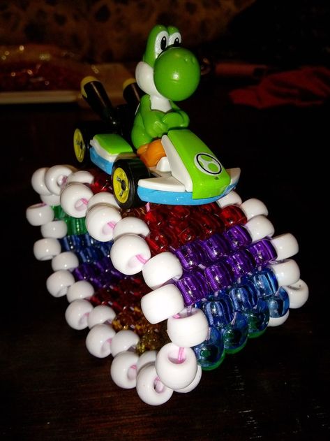 Mario Kart Rotating Kandi Cuff, Mario Kart Kandi Cuff, Rainbow Road Kandi Cuff, Mario Kandi, Kandi Cuff Ideas, Rainbow Road Mario Kart, Rave Kandi Ideas, Kandi Jewelry, Kandi Inspiration