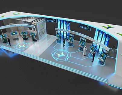 Technology Exhibition Design, Sport Booth Design, Technology Booth Design, Futuristic Booth Design, Exhibition Design Booth, Futuristic Exhibition, Futuristic Display, Small Booth, Event Booth Design