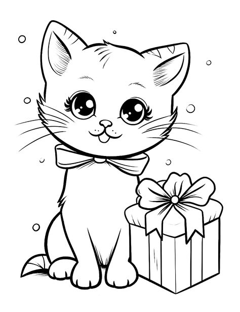 Christmas Cat Coloring Pages Free Printable, Free Cat Coloring Pages Printables, Christmas Animal Coloring Pages, Christmas Cat Coloring Pages, Kitten Coloring Pages Free Printable, Cat Coloring Pages Free Printable, Kitten Coloring Pages, Kids Colouring Printables, Kitten Sitting