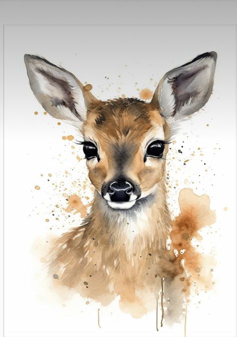 Easy Deer Paintings On Canvas, Watercolor Deer Painting Easy, Baby Deer Drawing, Deer Canvas Painting, Baby Deer Art, Watercolor Raccoon, Watercolor Rabbit, Bird Watercolor Art, Deer Drawing