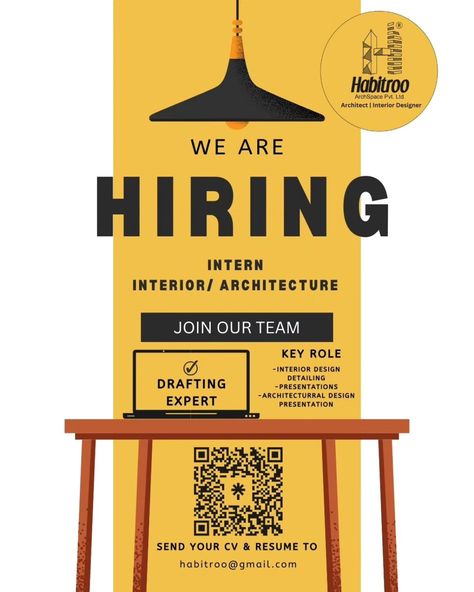 🌟 We’re Hiring! 🌟 Are you passionate about interior and architecture design? Join our team at Habitroo as an intern! This is a fantastic opportunity to gain hands-on experience and learn from industry professionals. 📧 Send your resume to habitroo@gmail.com and let’s create something amazing together! #Hiring #Internship #InteriorDesign #Architecture #habitroo Hiring Template Design, Sky Nursery, We Are Hiring, Join Our Team, We're Hiring, Create Something, Hands On, Interior Architecture, Design Details