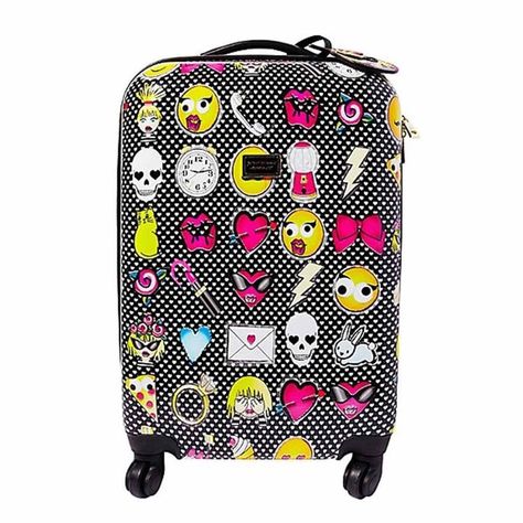 Betsey Johnson - Textured emoji suitcase Betsey Johnson Clothes, Handbag Collection, Betsey Johnson Dresses, Printed Handbags, Betsey Johnson Bags, Betsy Johnson, Travel Items, Trendy Designs, Carry On Luggage