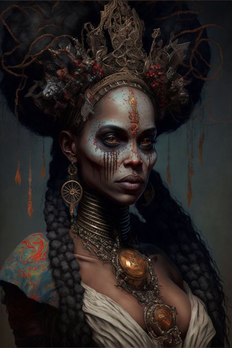 #Haitian Vodou Voodoo Makeup, African Voodoo, Haitian Vodou, Voodoo Art, Voodoo Priestess, Afrofuturism Art, Dramatic Arts, Witch Doctor, Black Witch