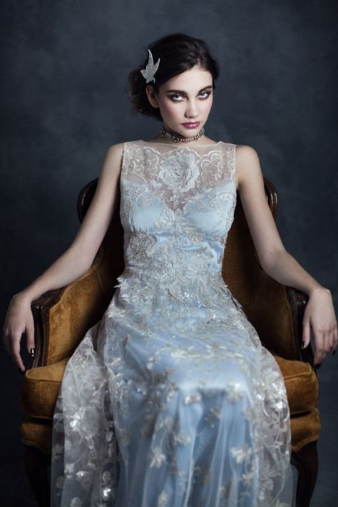 Claire Pettibone Bridal, Gothic Angel, Claire Pettibone, Couture Looks, Bohemian Bridal, Sophisticated Bride, 2015 Wedding Dresses, Blue Wedding Dresses, Wedding Gowns Vintage