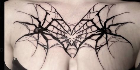 Spider Tattoo Chest Woman, Spider Web Chest Tattoo Female, Alt Chest Tattoo, Spider Tramp Stamp Tattoos, Spider Chest Tattoo Female, Spiderweb Chest Tattoo, Spider Web Chest Tattoo, Spider Chest Tattoo, Goth Chest Tattoo