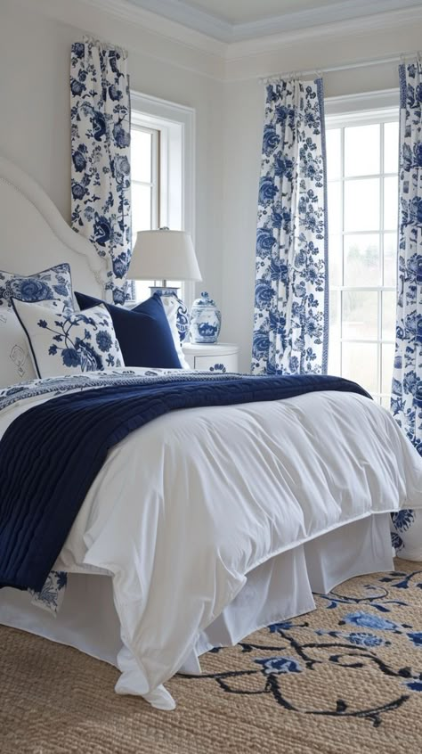 Elevate your bedroom with these stunning blue and white bedroom ideas! Discover elegant designs to create a serene oasis. Blue And White Bedroom Ideas, Blue And White Bedroom, Costal Bedroom, Ashley Bedroom, Blue Bedroom Ideas, White Bedroom Ideas, Bedroom 2024, Blue Bedroom Decor, Tiny Bedrooms