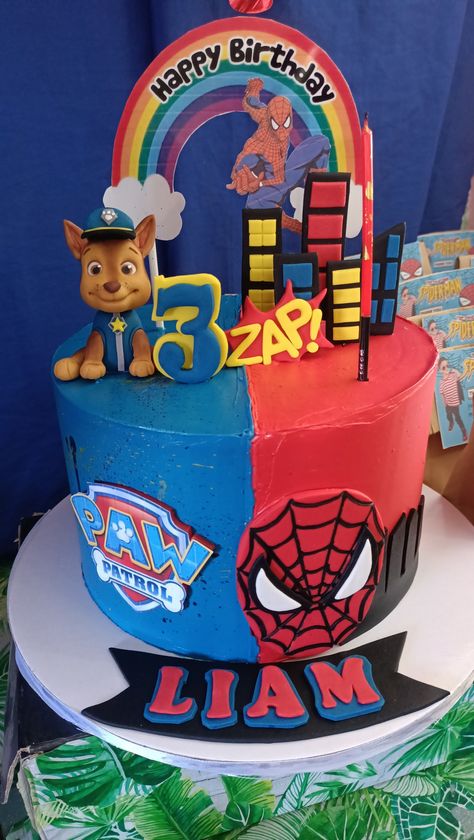 Paw Patrol And Spiderman Cake, Nerf Cake, Cake Kids, 4th Birthday Cakes, Baby Birthday Themes, Paw Patrol Cake, Mens Birthday Party, Spiderman Cake, Spiderman Birthday