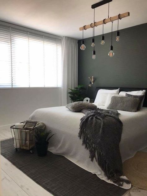 Dark Grey And Light Grey Bedroom, Bedroom With One Dark Wall, Whole Bedroom Ideas, Dark Carpet Bedroom Ideas, Dark Theme Bedroom Ideas, Room With Grey Carpet, Charcoal Carpet Bedroom, Dark Wall Bedroom Ideas, Bedroom Ideas Dark Colors