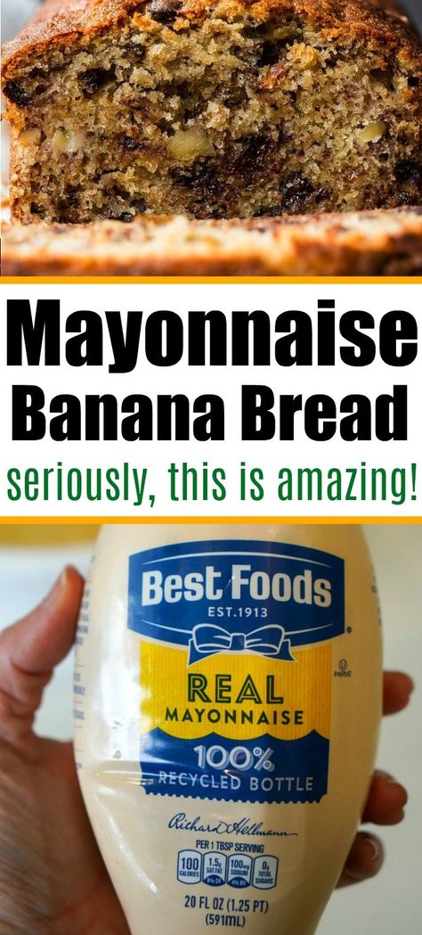 Banana Bread With Two Bananas, Mayo Banana Bread, Banana Muffins With Mayonnaise, Banana Bread Recipe With Mayonnaise, Banana Bread Recipe With Mayo, Banana Bread With Mayo, Banana Bread With Mayonnaise, Easy Banana Bread Recipe 3 Ingredients, Banana Nut Bread Recipe Moist