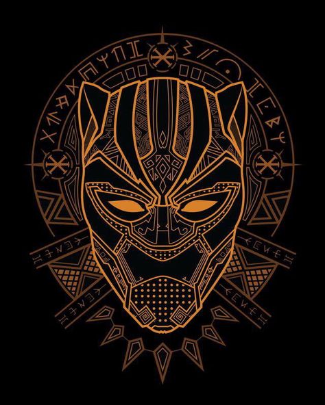 Pitch Black, Black Panther, A Black, Panther, Marvel, Mask, Orange, Gold, Black