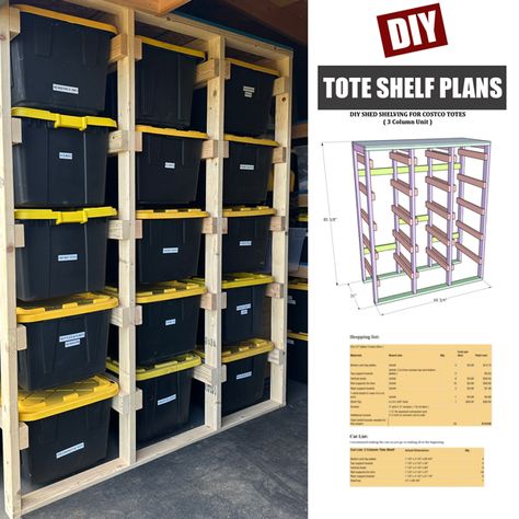 Shed Shelves, Garage Storage Bins, Storage Bin Shelves, Garage Storage Plans, Shed Shelving, Easy Garage Storage, Diy Garage Cabinets, Diy Garage Organization, Diy Garage Work Bench