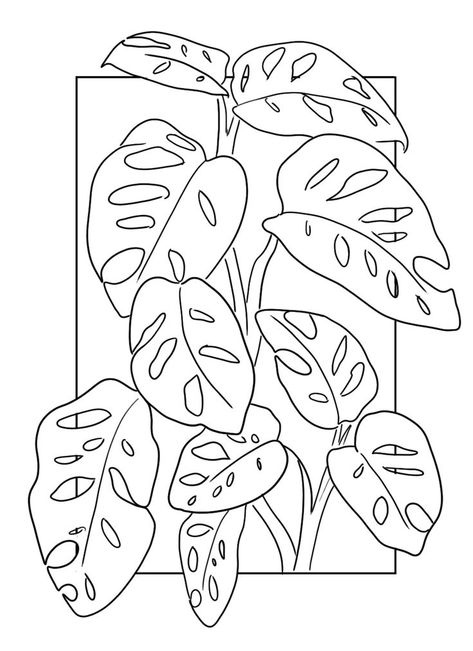 Monstera Line Drawing, Swiss Cheese Plant Tattoo, Cheese Plant Tattoo, One Line Drawing Plant, Monstera Line Art, Plant Line Art, Fleurs Art Nouveau, Creepers Plants, Plants Ideas