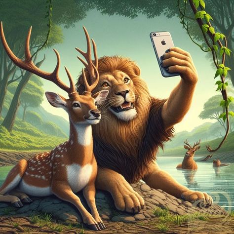 https://card9.com/ai/lion-and-deer-selfie Lion Anime Art, Lion Pic, Lion Pics, Venkateswara Swamy Images Hd 1080 Wallpaper, Deer Images, Lion Live Wallpaper, Funny Lion, Writing Photos, Pencil Drawings Of Animals