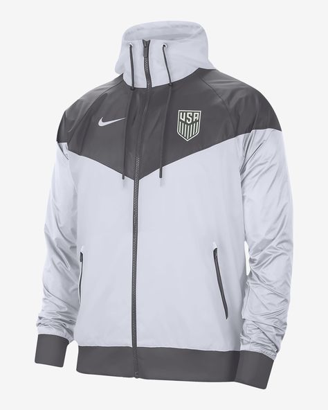 Meet a true Nike classic—with a twist. Team details infuse our iconic Windrunner jacket with a touch of USA pride while a chevron design adds heritage running-inspired style. Crafted from lightweight fabric, it features a breathable inner lining and rear vent to help you stay cool and covered as you rep your favorite national team. Shown: White Style: M62068CMWHI-USA Nike Windrunner Jacket, Soccer Jacket, Nike Windrunner, Windrunner Jacket, Usa Pride, Men's Short Hair, Men's Long Hairstyles, Jacket Nike, Nike Classic