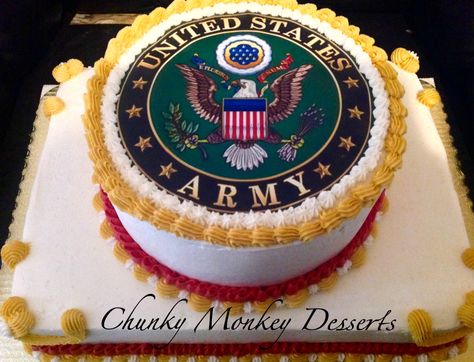 Farewell Army Cake: Pistachio/Chocolate Marble Cake with Custard Filling and Vanilla Bean Buttercream Frosting! Army Grooms Cake, Monkey Desserts, Army Retirement Cake, Cake With Custard Filling, Vanilla Bean Buttercream Frosting, Desserts Photos, Chocolate Grooms Cake, Cake With Custard, Army Birthday Cakes