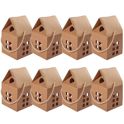 5Pcs Christmas Kraft Paper Candy Boxes House Shape Cookie Gift Packaging Box Xmas Tree Hanging