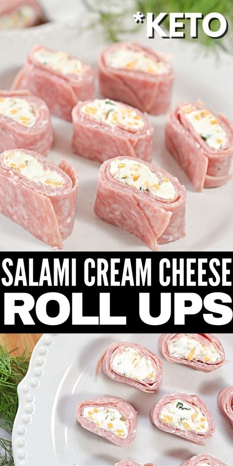 Salami Cream Cheese Roll Ups, Keto Salami, Salami Cream Cheese, Cream Cheese Roll Ups, Salami Rolls, Cream Cheese Snacks, Cheese Roll Ups, Salami Recipes, Cream Cheese Recipes Dip