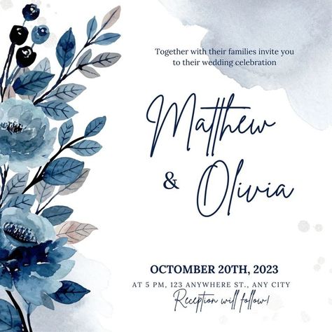 Blue floral save the date Rustic Wedding Invitation, Floral Save The Dates, Etsy Wedding Invitations, Invitation Printable, Printable Wedding Invitations, Printable Wedding, Custom Wedding Invitations, Wedding Invitations Rustic, Template Download