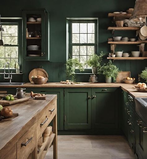 Green Kitchen Paint, Bus Aesthetic, Kitchen Nooks, Devol Kitchens, Cherry Kitchen, Kitchen Farmhouse, Kitchen Inspo, Kitchen Paint, Fort Wayne