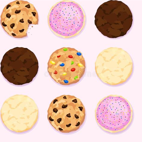 Chocolate Chip Icing, Bloxburg Food Decals, Chocolate Chip Frosting, Fudge Candy, Cookie Drawing, Repeating Background, Cartoon Cookie, Cookie Pictures, Pastel Pink Background