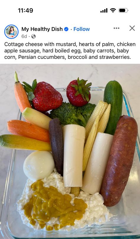 Cottage Cheese And Mustard, Cottage Cheese Mustard, Cottage Cheese Diet, Chicken Apple Sausage, Snack Platter, Healthy High Protein Meals, Easy Healthy Meal Prep, Snack Plate, Chicken Sausage