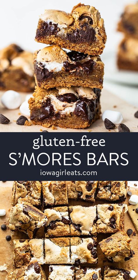 Gluten Free S'Mores Bars - Iowa Girl Eats Gluten Free Dessert Bars, Gluten Free Smores, Blueberry Pie Bars, S Mores Bars, Gluten Free Graham Crackers, Smores Dessert, Gluten Free Bars, Iowa Girl Eats, Summer Baking