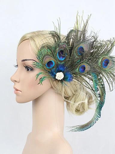 Crystal / Leather / Fabric Crown Tiaras / Fascinators with 1 Piece Wedding / Special Occasion / Party / Evening Headpiece 2021 - US $16.49 Estilo Charleston, Mrs Peacock, Flapper Hair, Peacock Costume, Gatsby Headpiece, Flapper Headpiece, 1920s Headpiece, Flapper Headband, Feather Headpiece