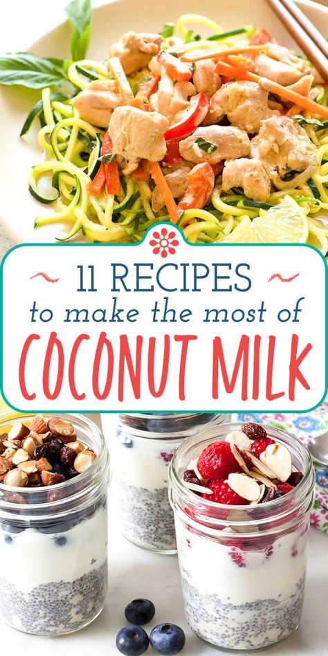 Use It Up: 11 Recipes to Make the Most of Coconut Milk! Don’t let leftover coconut milk go to waste! Use it up in breakfast recipes like grab and go chia cups, quick and easy dinners like coconut shrimp or wrap up the day with coconut cupcakes. #simplyrecipes #coconutmilk #coconutrecipes #coconut Coconut Milk Recipes Healthy, Coconut Milk Breakfast Recipes, Chia Cups, Coconut Milk Breakfast, Coconut Milk Recipes Dessert, Cocnut Milk, Recipes Using Coconut Milk, Coconut Milk Dessert, Milk Recipes Dessert