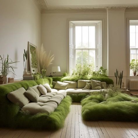 Grass Sofa Elegance: Elevate Your Living Space with Natural Comfort Traditional Outdoor Furniture, Conversation Pit, Moss Rug, Moss Covered, Dream Furniture, Round Sofa, House Furniture Design, Landscape Decor, Green Rooms