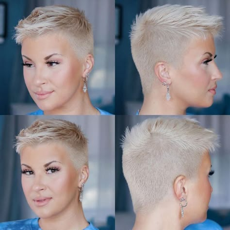 Kassia Barbo Hair, Kassia Barbo, Very Short Pixie, Super Short Haircuts, Short Spiky Haircuts, Shaved Hair Cuts, Short White Hair, Short Shaved Hairstyles, Short Sassy Haircuts