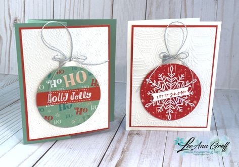 Ornament Cards Handmade, Easy Ornaments, Santa Express, Christmas Card Ornaments, Ornament Card, Homemade Christmas Cards, Stampin Up Christmas Cards, Stampin Up Christmas, Fun Fold Cards