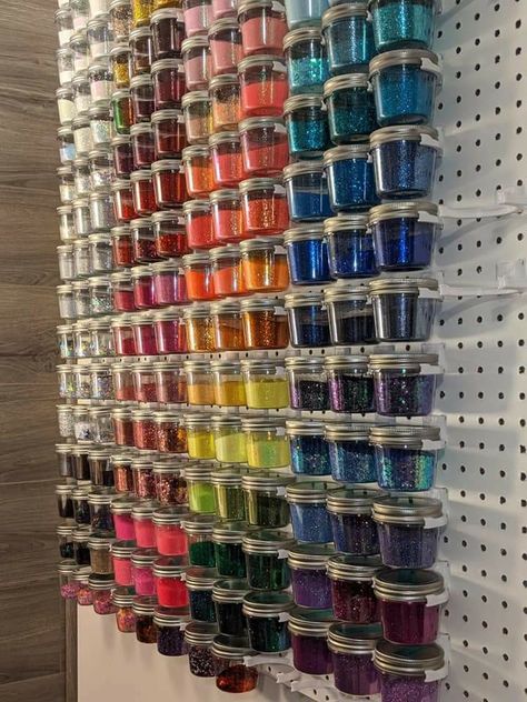 Glitter Organization Storage, Glitter Storage Ideas, Bakery Organization, Glitter Storage, Baking Room, Craft Tool Storage, Artist Corner, Nailart Designs, Paint Organization