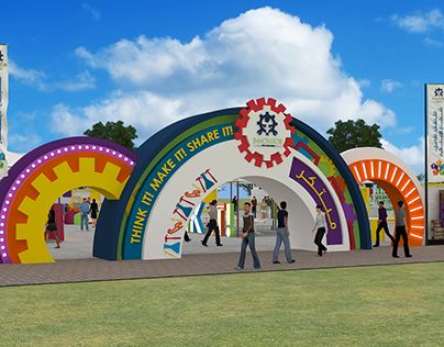 Festival Entrance Gate Design, Book Festival Ideas, Festival Gate Design, Music Festival Entrance, Event Arch, Festival Entrance, Retro Event, Arch Gate, Kids Gate