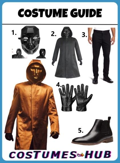 Netflix Halloween Costume, Front Man Squid Game, Squid Game Costume, Man Cosplay, Games Party, Long Black Coat, Black Costume, Game Party, Diy Costume