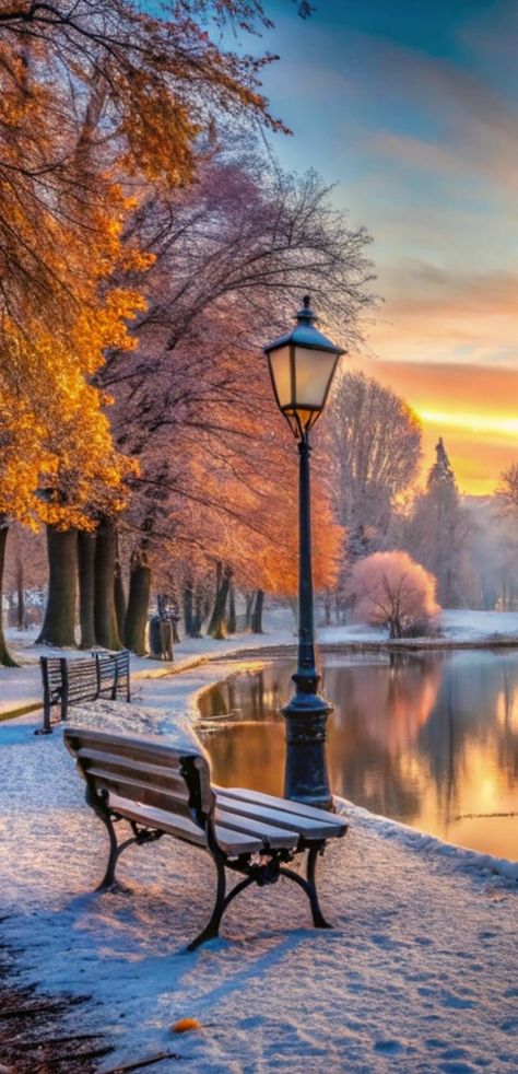 Snow Fall Wallpaper, Winter Images Nature, Winter Wonderland Background, Beautiful Winter Pictures, Park Benches, Beautiful Winter Scenes, Winter Sunrise, Beautiful Snow, Autumn In New York