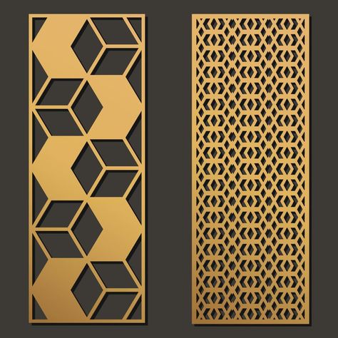 Laser cut template panels set. Die cut geometric pattern rectangle shape for metal , wooden, paper, engraving, stencil. Vector illustration design. Laser Cut Design Pattern, Watercolour Interior, Jali Pattern, Jali Designs, Royal Architecture, Geometry Art Design, Cnc Door, Jalli Design, Heading Design