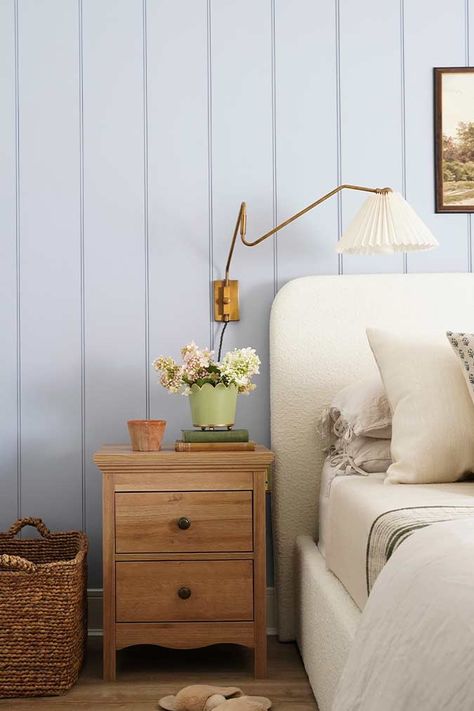 Which paint should I use when painting panelling? | Annie Sloan Painted Wood Paneling, Vintage Retro Aesthetic, Louis Blue, Chalk Paint Wax, Swedish Interiors, Blue Chalk Paint, Wooden Panelling, Painting Wood Paneling, Painted Paneling Walls