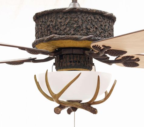 Love this....rustic ceiling fan w/antler light fixture for great room. Rustic Ceiling Fans With Light, Camo Room Decor, Rustic Ceiling Fans, Antler Light Fixtures, Rustic Unity Candle, Camo Rooms, Western Cabin, Cabin Accessories, Deer Antler Decor