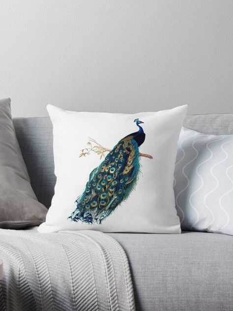 "Vintage Peacock, Teal" Throw Pillow by PixDezines | Redbubble Peacock Pillow Covers, Peacock Throw Pillows, Orange Room, Peacock Pillow, Amazing Kitchens, Peacock Teal, Teal Throw Pillows, Teal Pillows, Gold Throw Pillows