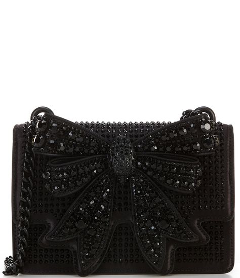 From Kurt Geiger London, the Small Tonal Bow Rhinestone Crossbody Bag features:Polyester exterior Polyurethane liningSingle chain strapTonal jeweled bow design on exterior with drenched hardwareFlap with magnetic snap closureInterior pocket with removable mirror, slip pocket at the rearApprox. 7.87'' W x 4.92'' H x 2.36'' D, 11.81''- 20.87'' strap dropImported. Board Pictures, Fashion Purses, Shoes Outfit Fashion, Bow Bag, Girly Bags, Wallet On Chain, Girly Accessories, Rhinestone Bow, Classic Bags