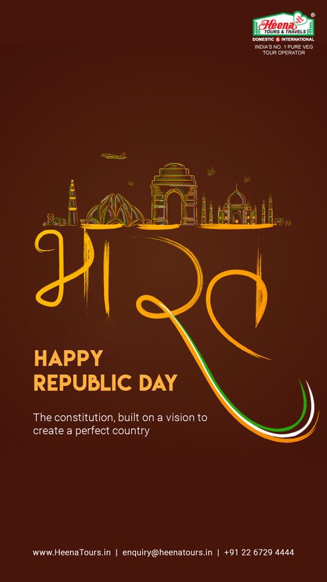 Heena Tours wishes you all a very happy republic day..!! Happy Republic Day India Asthetic, Republic Day 2024 Post, Republic Day Pictures, 26 January Republic Day Poster, Republic Day Posters, Republic Day Pics, Republic Day Poster Design, Republic Day Post, 26 January Republic Day Background